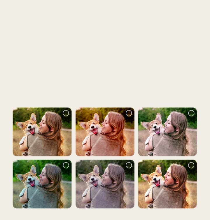 Obrazovka u?ivatele, ktery prochází procesem personalizace pr?vodce AI Picture Wizard. Zobrazí se série obrázk? se zvyrazněnymi volbami u?ivatele. Zobrazí se ikona na?ítání a obrázek na ?í?ku, ktery se zvět?uje zleva doprava. 