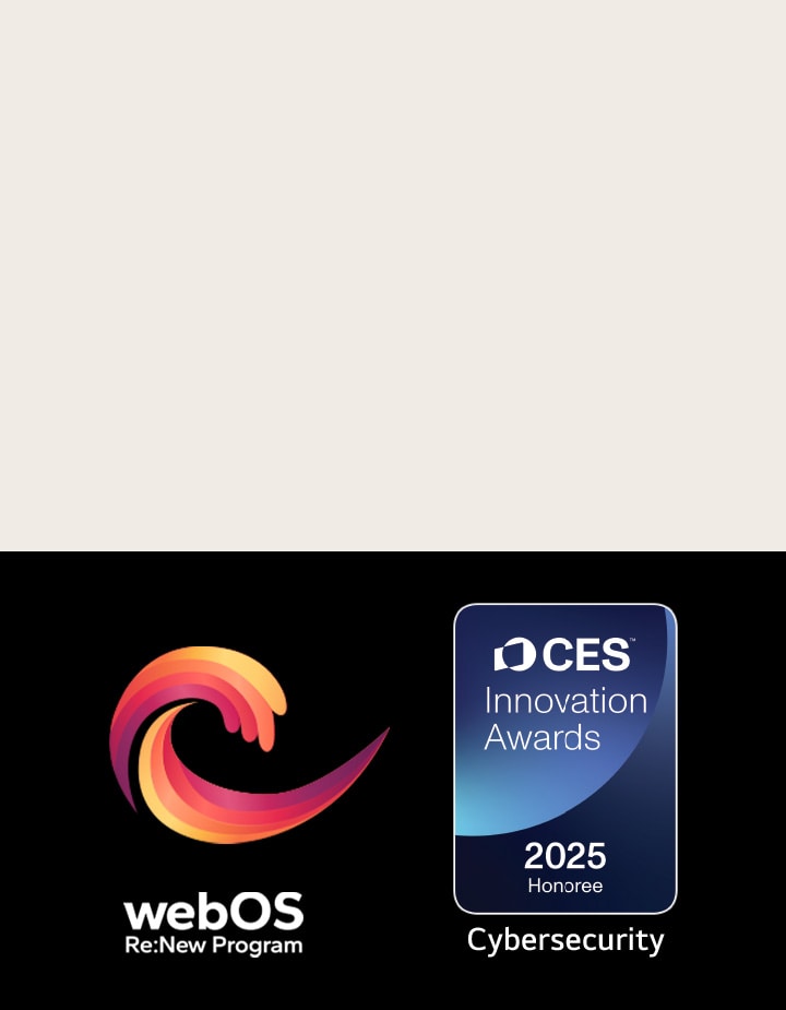 Logo a název programu webOS Re:New Program s ozna?ením CES Innovation Awards 2025 Honoree v jeho blízkosti. 