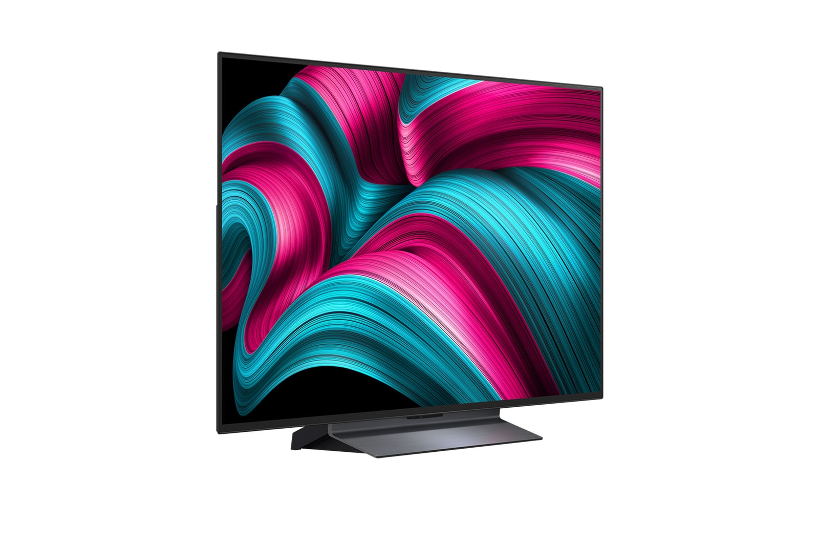 Mírně nato?eny pohled na televizor LG OLED evo AI C5 4K Smart TV.