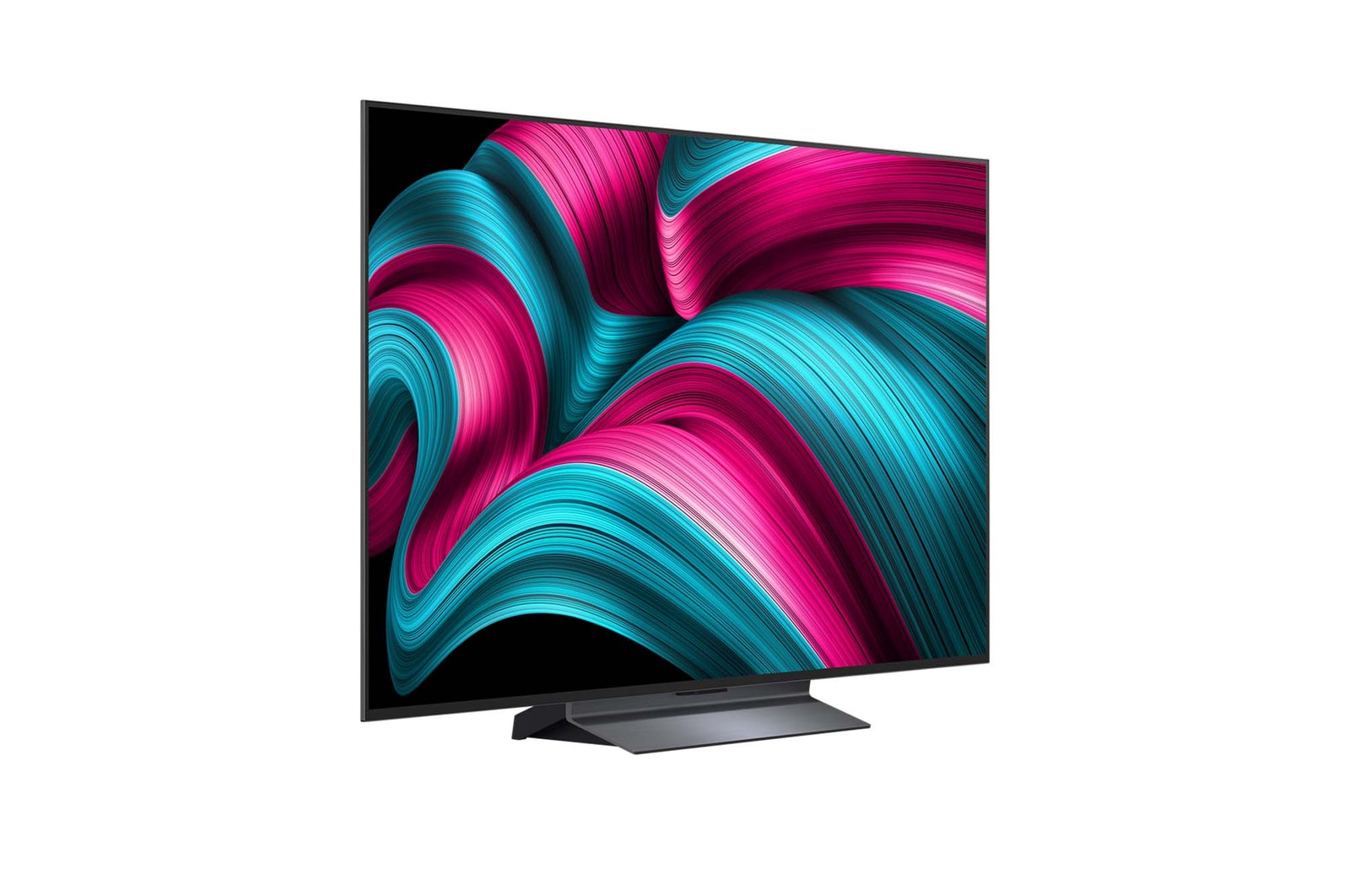 Mírně nato?eny pohled na televizor LG OLED evo AI C5 4K Smart TV.