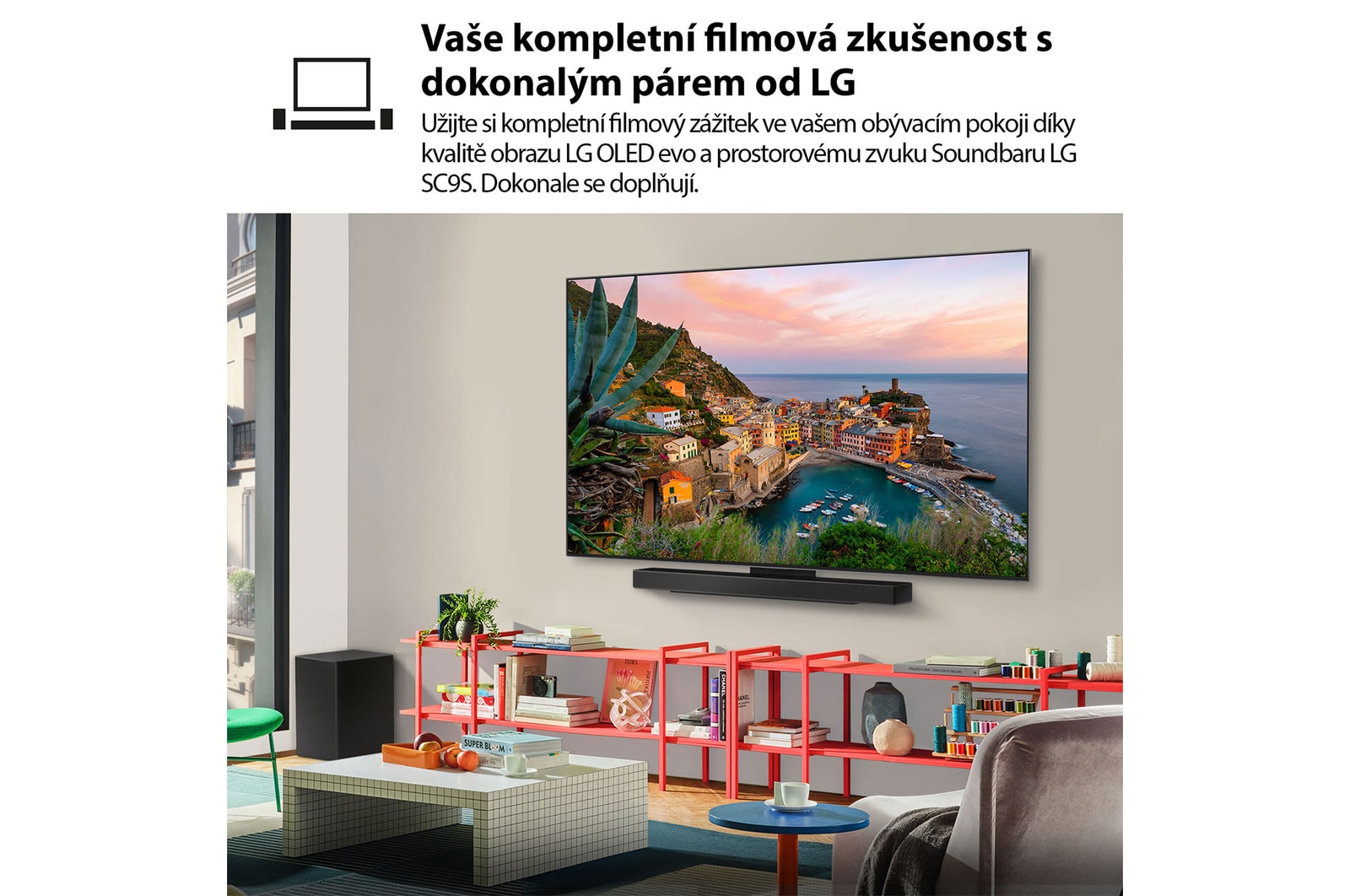 Dálkovy ovlada? LG AI Magic Remote se zvyrazněnym tla?ítkem AI. Kolem jsou zobrazeny r?zné funkce, ke kterym má u?ivatel p?ístup pomocí tohoto tla?ítka. AI Voice ID, AI Search, AI Chatbot, AI Concierge, AI Picture Wizard, AI Sound Wizard. Text vysvětluje, ?eovlada? LG AI Magic Remote doplňuje vá? zá?itek s?umělou inteligencí o?speciální tla?ítko s?umělou inteligencí a lze jej pou?ívat jako my?. Sta?í ukázat a kliknout.