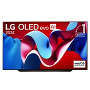 Front view with LG OLED evo TV, OLED C4, 11 Years of world number 1 OLED Emblem logo and webOS Re:New Program logo on screen, as well as the Soundbar below