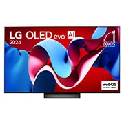 Front view with LG OLED evo TV, OLED C4, 11 Years of world number 1 OLED Emblem logo and webOS Re:New Program logo on screen