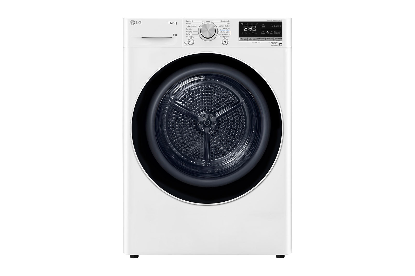 ?elní pohled na Su?i?ka LG | 8 kg | DUAL Inverter Heat Pump? |ThinQ?|Bílá RC81V9AV4N