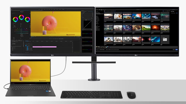 Ergo Dual monitor umo?ňuje p?ipojit dva monitory a notebooky a vytvo?it tak produktivní pracovní stanici.