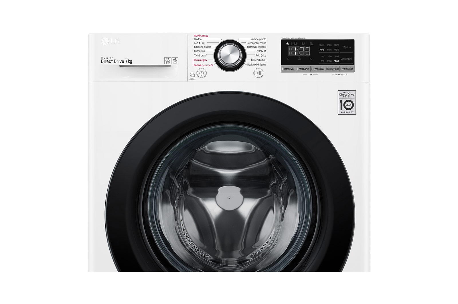 LG Slim parní pra?ka LG |7 kg | D | 1200 ot./min | Direct Drive? | Bílá + ?erná dví?ka, F27V3HY6W
