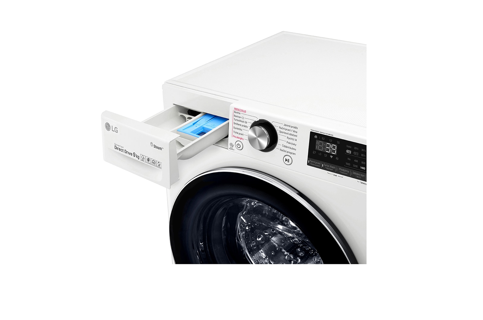 LG 9 kg parní pra?ka, Direct Drive? motor, TurboWash?360° - praní za 39 minut,  AI DD? - optimální volba pracích pohyb?, parní pé?e Steam+?, ThinQ? + WiFi, F4WV909P2