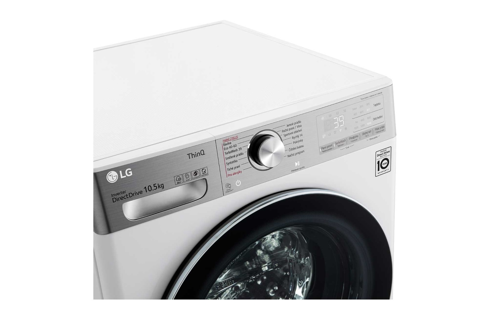 LG 10,5 kg parní pra?ka, Direct Drive? motor, neomezené mno?ství pracích pohyb?, parní praní Steam+?, TurboWash?360°, ThinQ+WiFi, F610V10RW2W