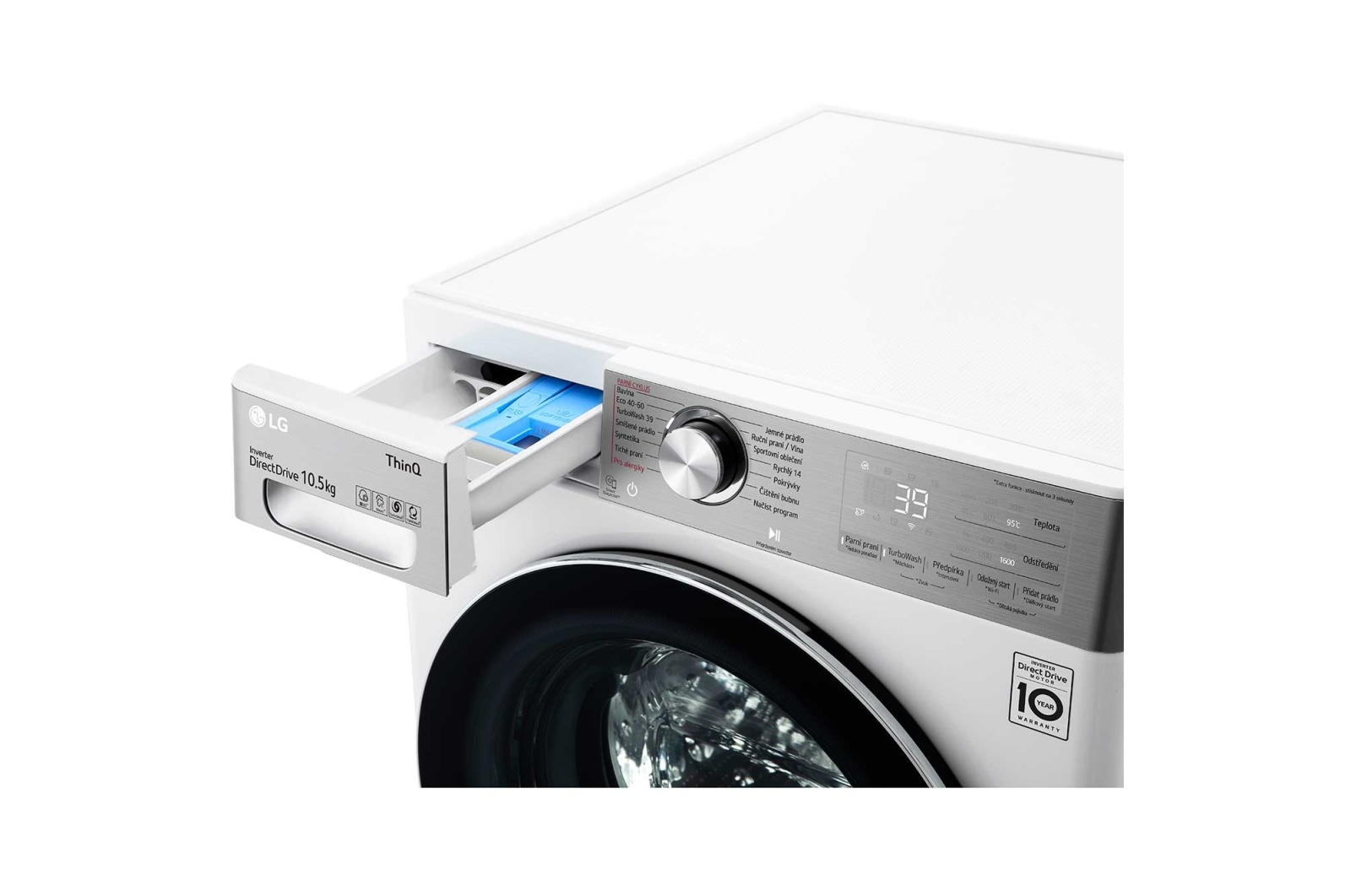 LG 10,5 kg parní pra?ka, Direct Drive? motor, neomezené mno?ství pracích pohyb?, parní praní Steam+?, TurboWash?360°, ThinQ+WiFi, F610V10RW2W