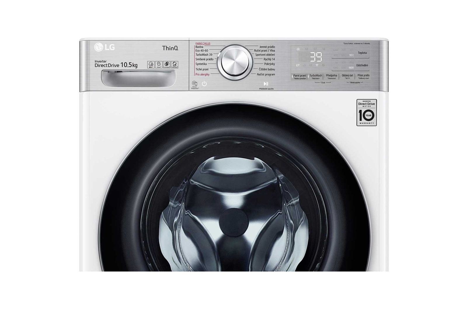 LG 10,5 kg parní pra?ka, Direct Drive? motor, neomezené mno?ství pracích pohyb?, parní praní Steam+?, TurboWash?360°, ThinQ+WiFi, F610V10RW2W