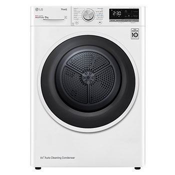 Pohled zep?edu na 8 kg Su?i?ka DUAL Inverter Heat Pump?, Bílá RC8TV9AVWN