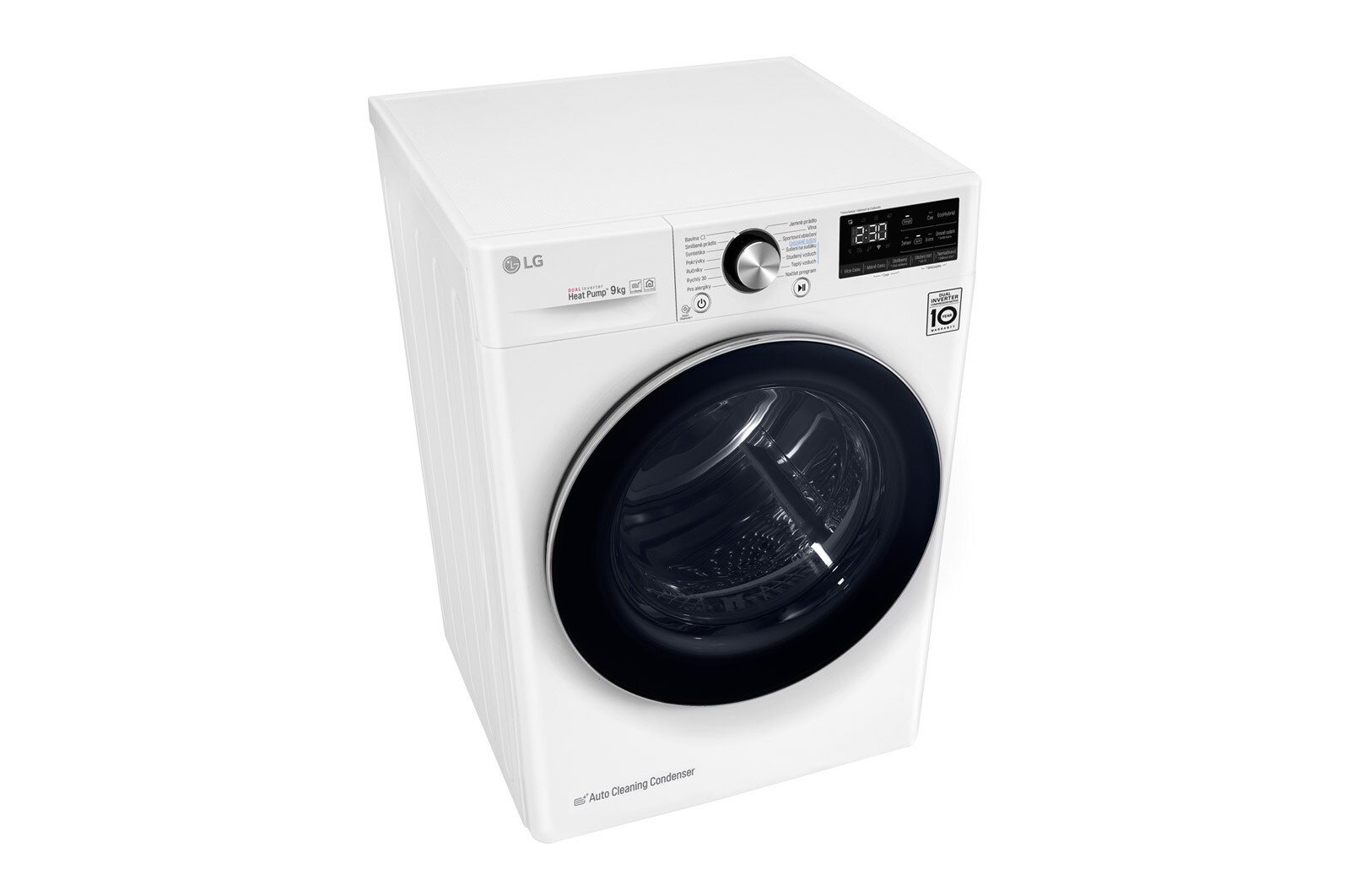 LG 9 kg hybridní su?i?ka s tepelnym ?erpadlem, A+++ (v rozsahu A+++ a? D), invertorovy motor, Eco Hybrid? - hybridní su?ení, automatické ?i?tění kondenzátoru, ThinQ? + WiFi, Program Pro alergiky, RC91V9AV2W