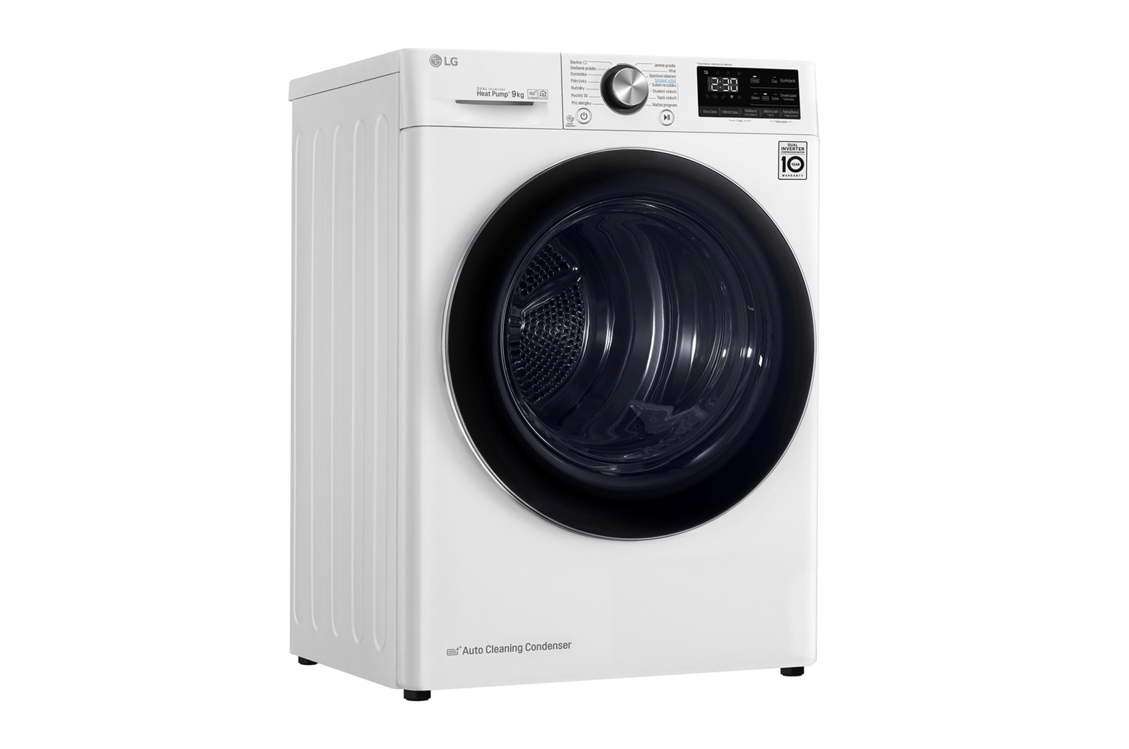 LG 9 kg hybridní su?i?ka s tepelnym ?erpadlem, A+++ (v rozsahu A+++ a? D), invertorovy motor, Eco Hybrid? - hybridní su?ení, automatické ?i?tění kondenzátoru, ThinQ? + WiFi, Program Pro alergiky, RC91V9AV2W