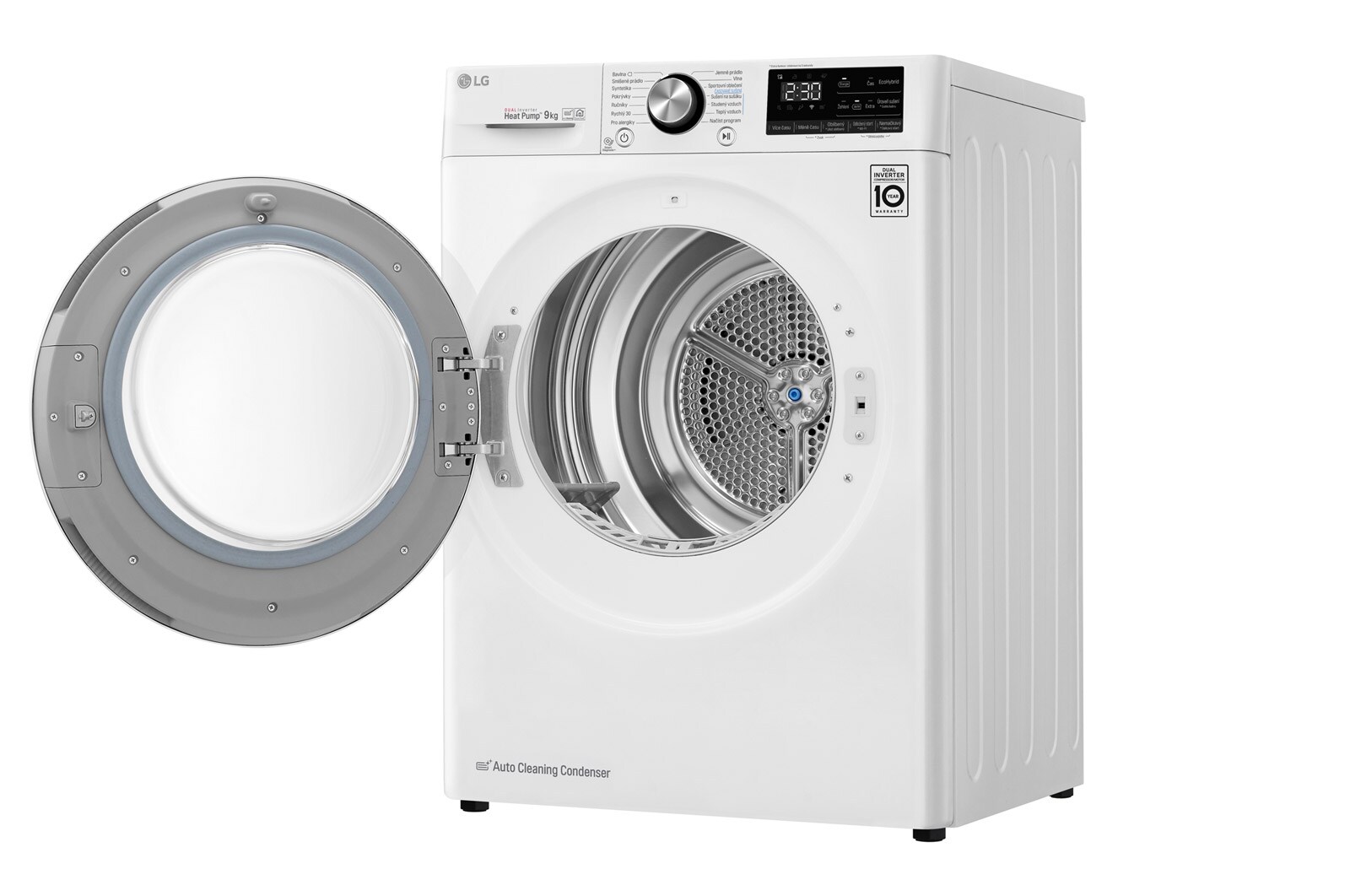LG 9 kg hybridní su?i?ka s tepelnym ?erpadlem, A+++ (v rozsahu A+++ a? D), invertorovy motor, Eco Hybrid? - hybridní su?ení, automatické ?i?tění kondenzátoru, ThinQ? + WiFi, Program Pro alergiky, RC91V9AV2W