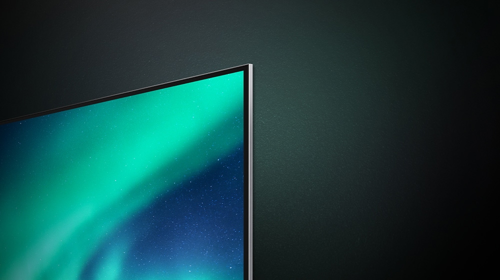 Detailní záběr na roh obrazovky poukazuje na tenky design.