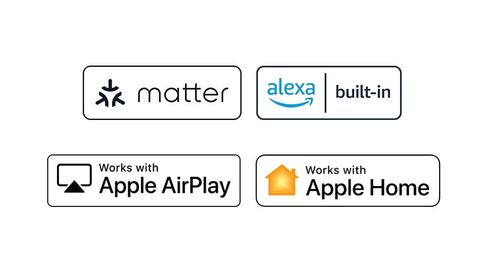 Logo Hey Google Logo vestavěného asistenta Alexa Logo kompatibility s?Apple AirPlay Logo kompatibility s?Apple Home