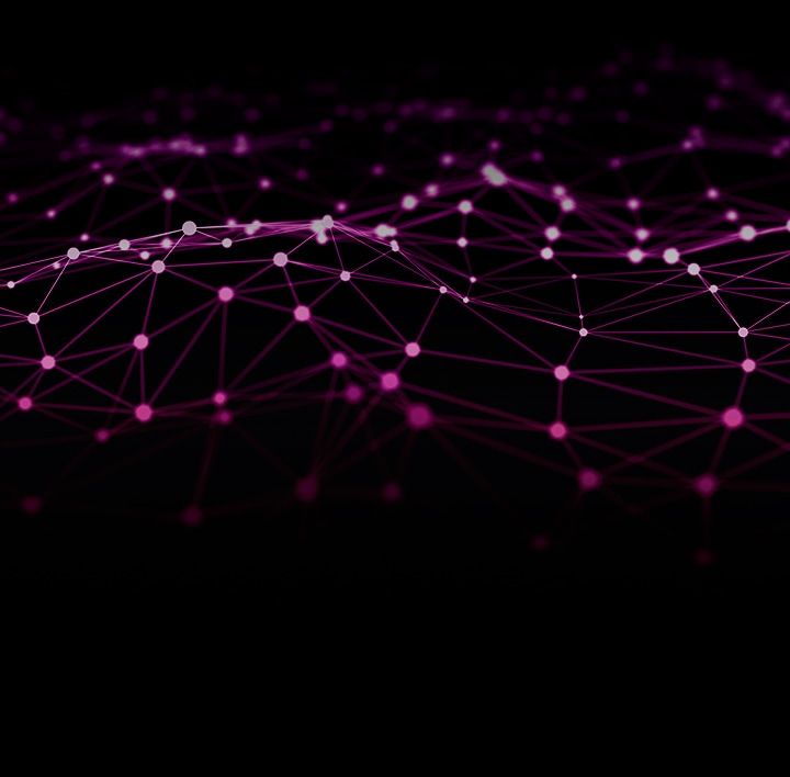 Text vor einem futuristischen, abstrakten Hintergrund aus Linien und Punkten, der auf die Millionen von Datens?tzen hinweist, mit denen die AI von LG trainiert wurde. 