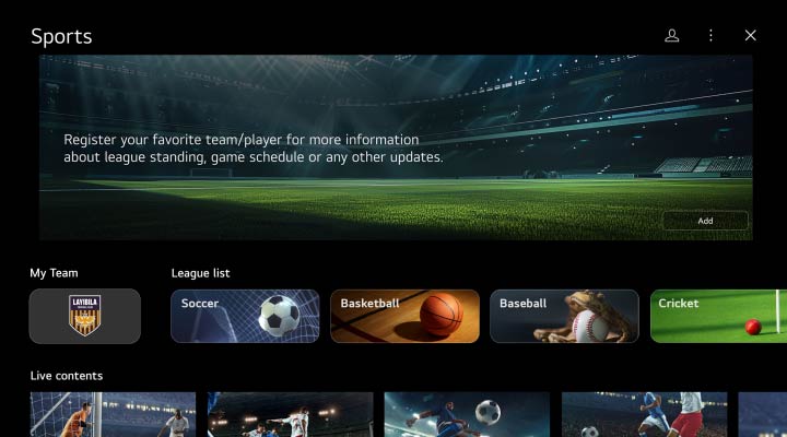 Die dargestellte Benutzeroberfl?che der Seite ?Sports Portal“ zeigt, wie ein Benutzer seine Teams vormerken kann und wie die Inhalte für einen Sportfan organisiert sind.
