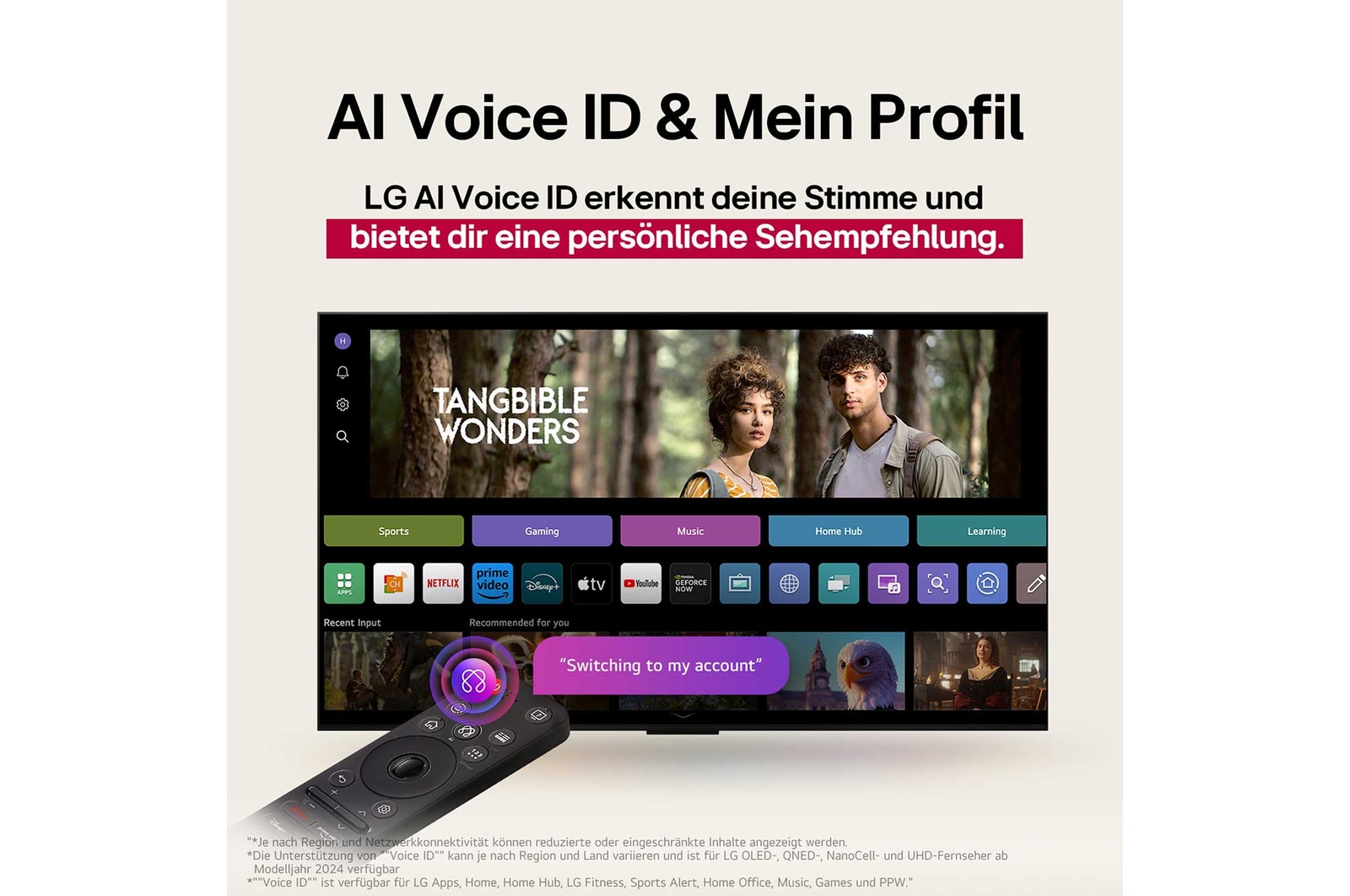 Ein Wohnzimmer mit einem an der Wand montierten LG OLED-Fernseher. Auf dem Fernseher ist eine Bergkette vor einem dunklen Abendhimmel voller Sterne zu sehen. Diese Szene ist in zwei H?lften geteilt. Die eine Seite zeigt eine trübe, graue Version der Landschaft mit der Bezeichnung Non Perfect Black Display. Auf der anderen Seite ist ein angenehmeres Bild mit einem gr??eren Dynamikbereich von Schwarz und Wei? zu sehen. Dies ist mit Perfect Black Display gekennzeichnet. Auch die Logo-Zertifizierung ist sichtbar: Perfect Black Technology liefert Schwarzwerte von 0,24 nit oder weniger bis zu 500 Lux. 