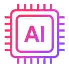 Ein Icon eines Mikrochips mit 'AI' darin, dargestellt in Pink- und Lilat?nen, symbolisiert die AI Dry Technologie.