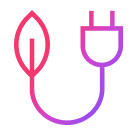 Ein Icon eines Blatts, das mit einem Stromstecker in Pink- und Lilat?nen verbunden ist und Energieeffizienz darstellt.