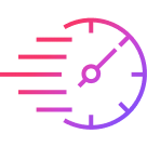 Ein Icon eines Tachometers in Pink- und Lilat?nen, das die schnelle Trocknungstechnologie symbolisiert.