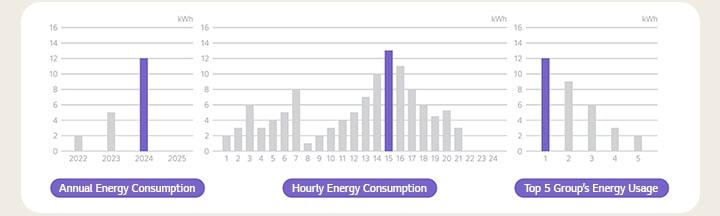 J?hrlicher Energieverbrauch, stündlicher Energieverbrauch, Top-5-Gruppenenergieverbrauch