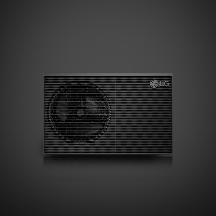 Der LG R290 Monobloc wird mit einem Heiligenschein hinter dem Produkt dargestellt. Das graue Au?enger?t wird nach und nach vor einem schwarzen Hintergrund sichtbar.