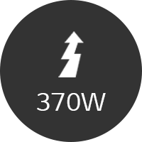 Ein Symbol mit einem aufw?rts zeigenden Blitz-Pfeil und einem Text '370W'.
