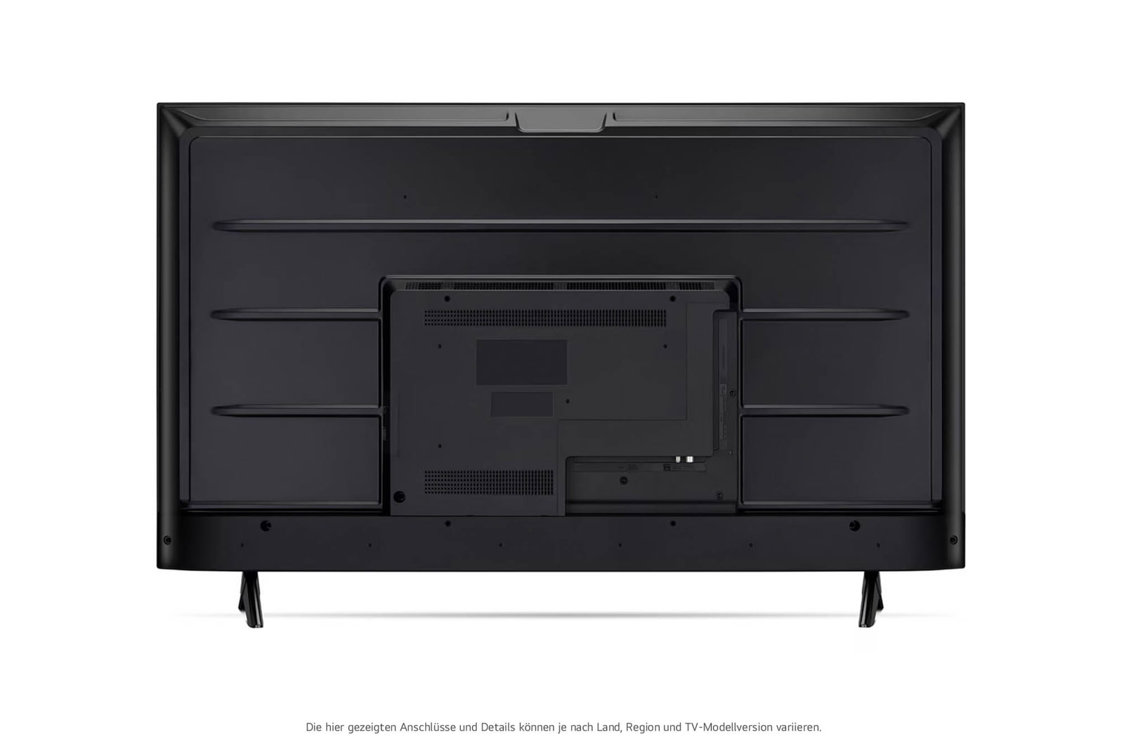 Rückansicht des LG UHD AI ThinQ 4K UT73 Smart TV mit sichtbaren Anschlüssen und Standfü?en.