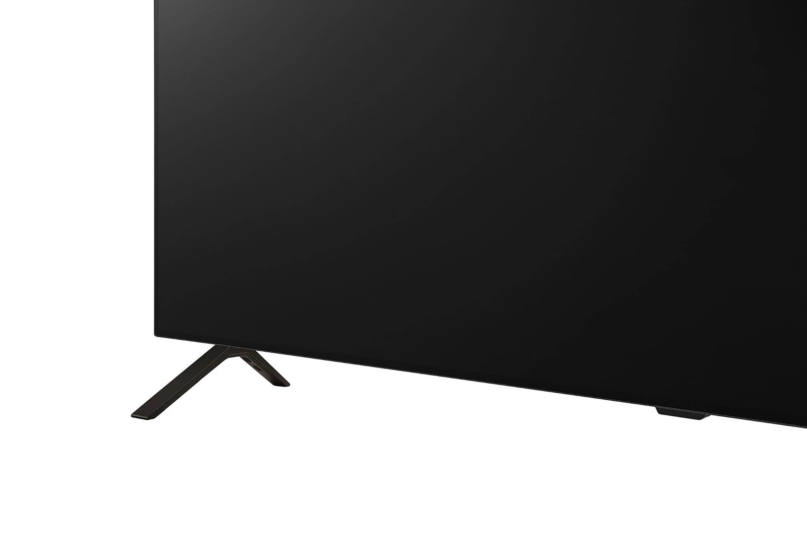 Detailansicht des Standfu?es des LG OLED AI B4 4K Smart TV mit schlanken Metallbeinen und strukturierter Oberfl?che.