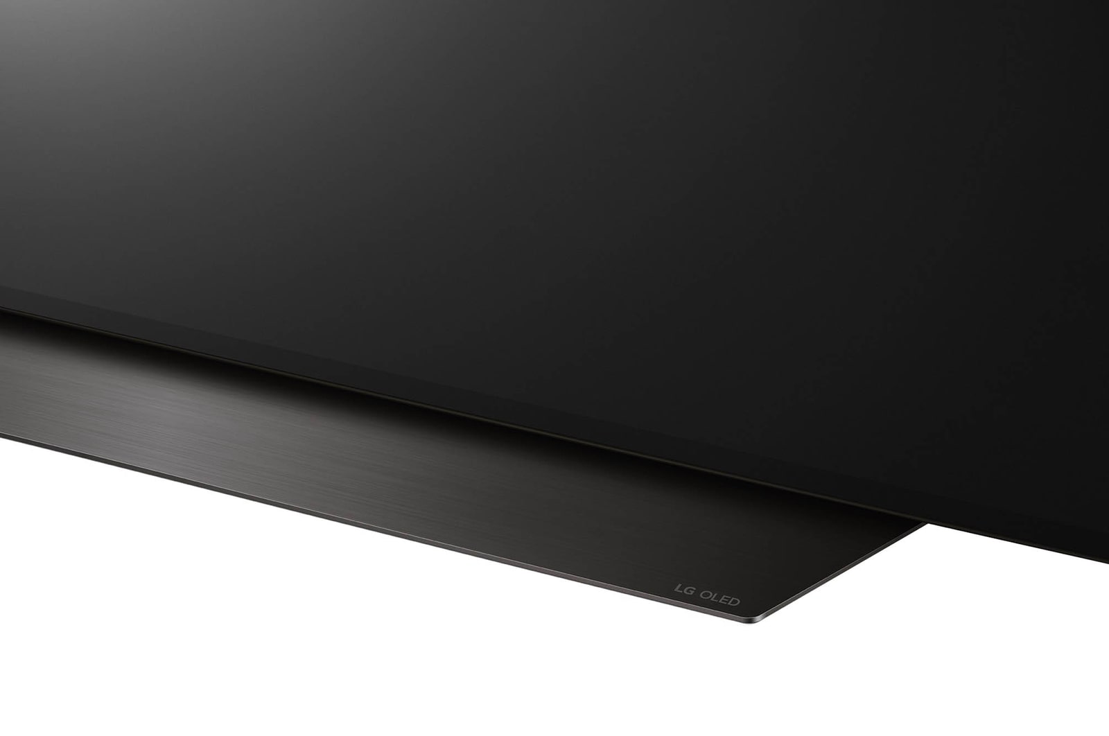 Detailaufnahme des zentralen Standfu?es des LG OLED evo AI C4 4K Smart TV mit gebürsteter Oberfl?che