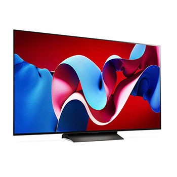 Rechtsansicht des LG OLED evo AI C4 4K Smart TV mit klarer Bildfl?che und dünnem Rahmen
