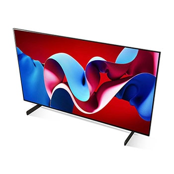 Ansicht von oben links auf den LG OLED evo AI C4 4K Smart TV mit sichtbaren Standfü?en.
