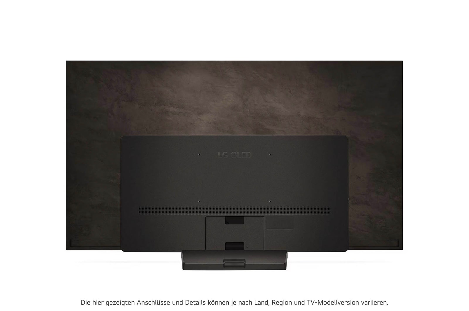 Rückansicht des LG OLED evo AI C4 4K Smart TV mit sichtbarem Standfu? und Anschlussfeld