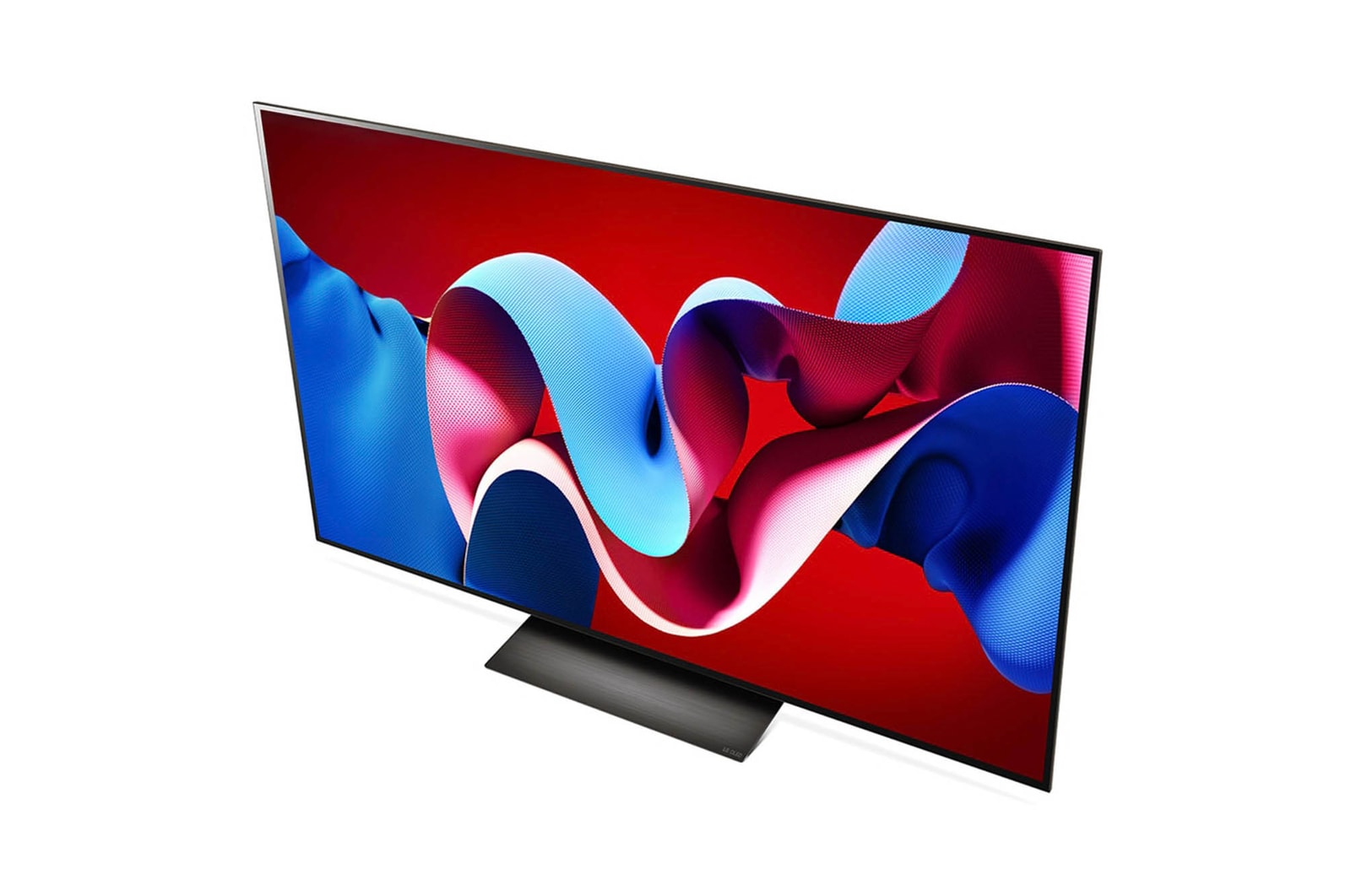 Obere Front-Schr?gansicht des LG OLED evo AI C4 4K Smart TV mit flachem Profil und intensiver Farbdarstellung