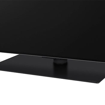 Detailaufnahme des Premium-Standfu?es des LG OLED evo AI G4 4K Smart TV aus Frontansicht.