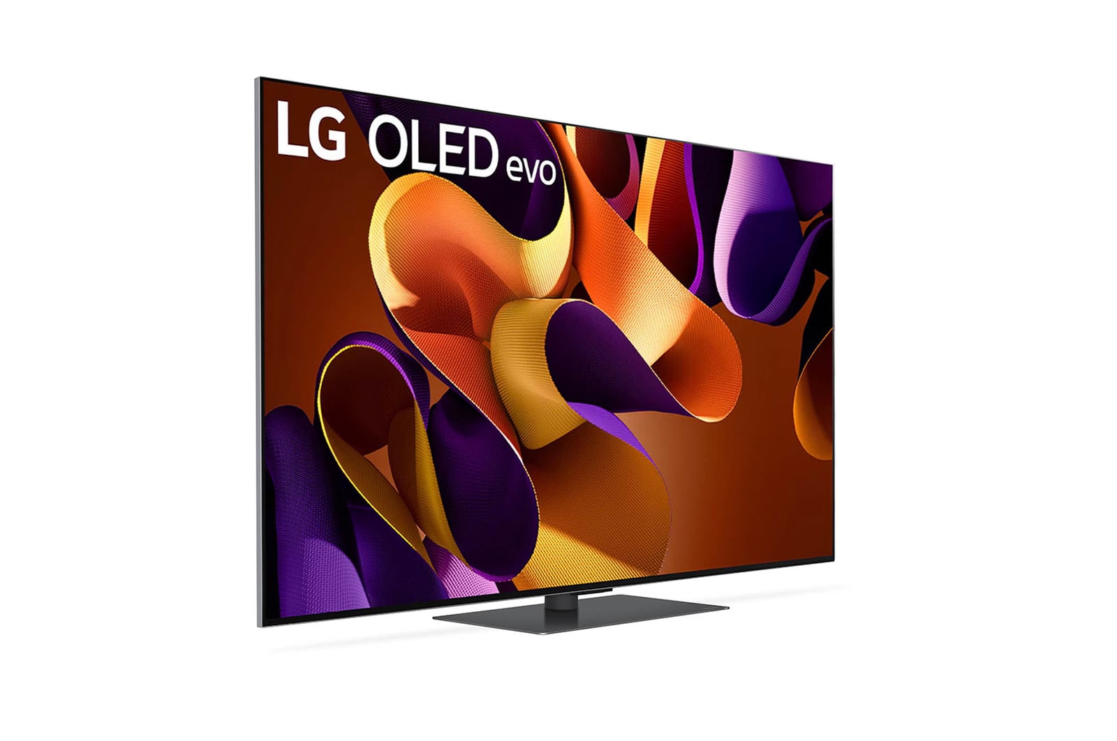 Rechte Seitenansicht des LG OLED evo AI G4 4K Smart TV auf Standfu? mit extrem schlankem Design