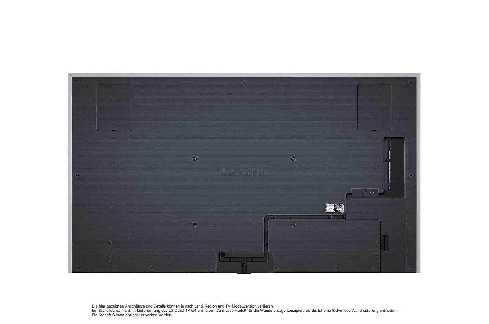 Rückansicht des LG OLED evo AI G4 4K Smart Wand-TVs mit aufger?umtem Kabelmanagement und flacher Wandmontage