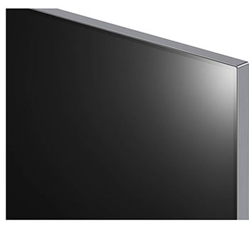 Schr?gansicht der Ecke des LG OLED evo AI G4 4K Smart Wand-TVs mit Metallrahmen und minimalistischer ?sthetik
