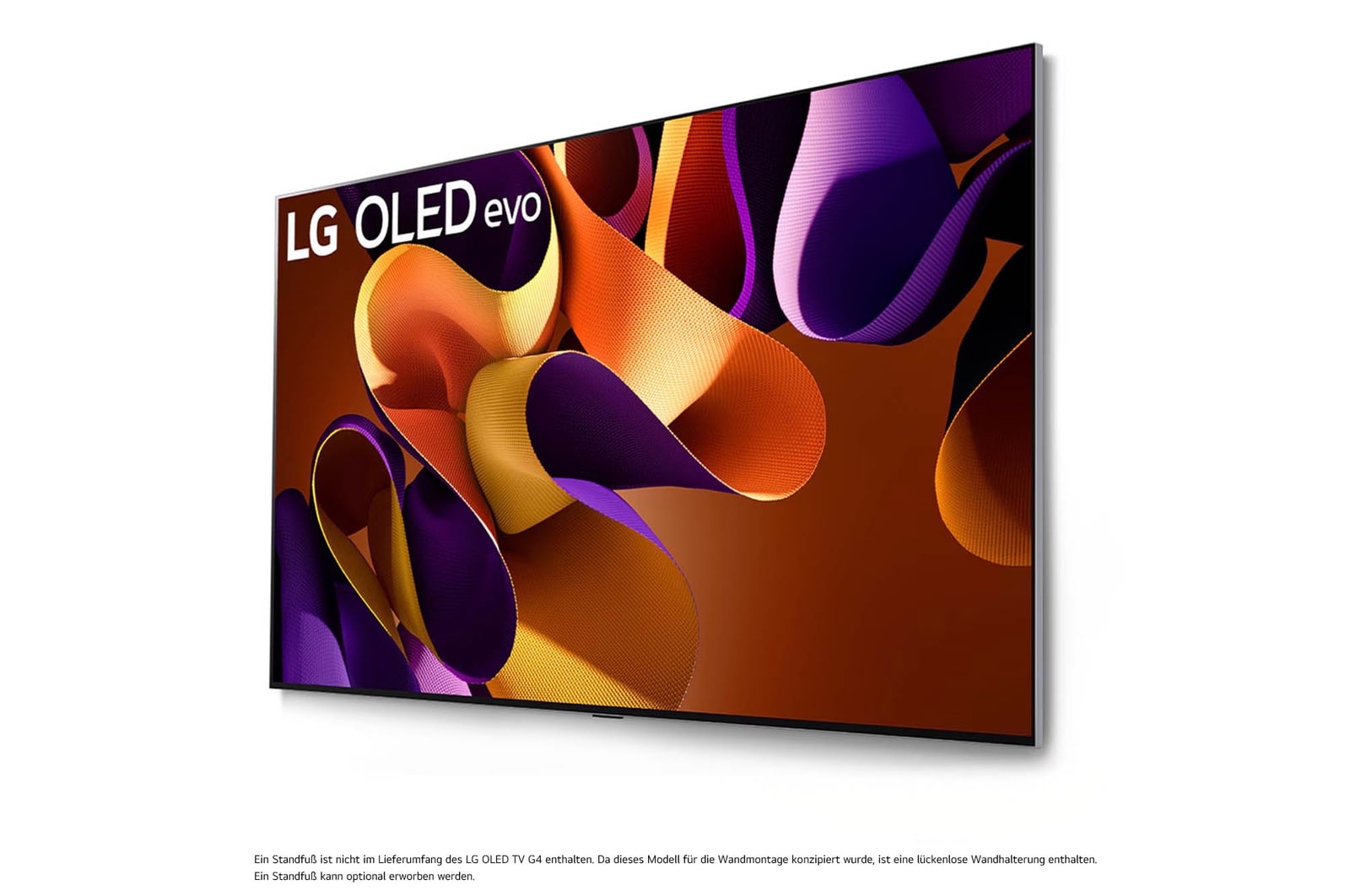 LG OLED evo AI G4 4K Smart Wand-TV aus st?rker geneigtem linken Blickwinkel mit nahtloser Wandintegration und beeindruckendem Bildschirm