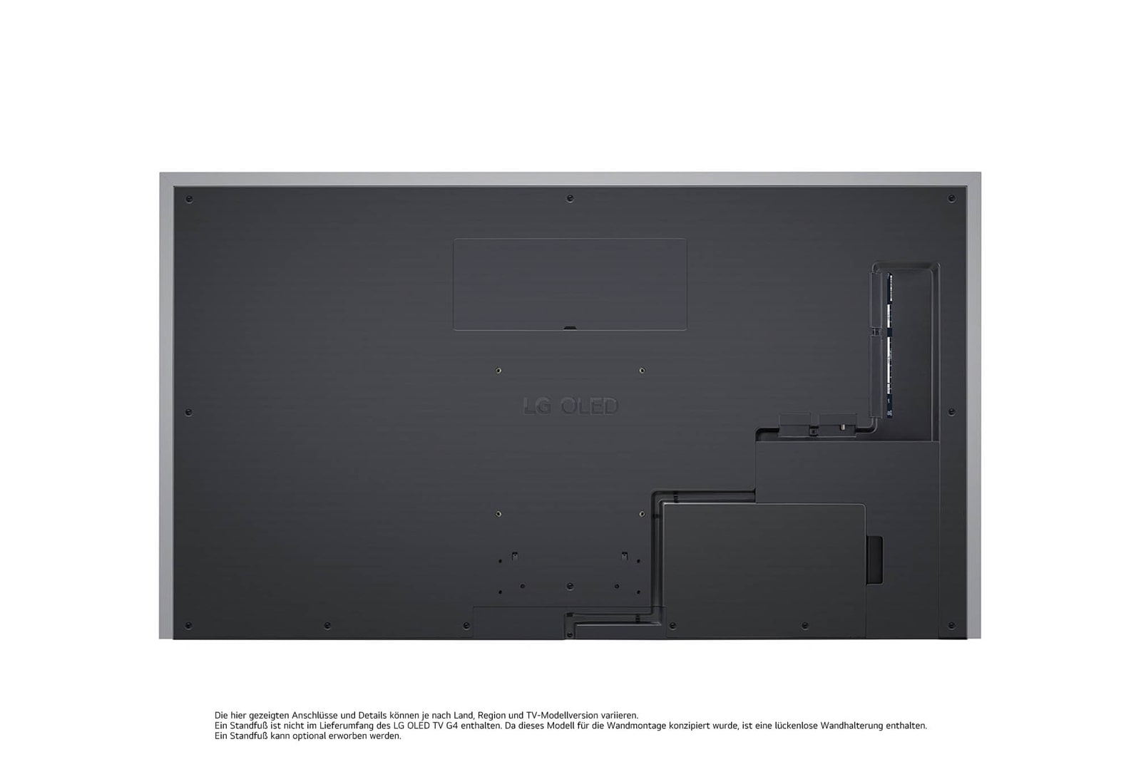 Rückansicht des LG OLED evo AI G4 4K Smart Wand-TVs mit aufger?umtem Kabelmanagement und flacher Wandmontage