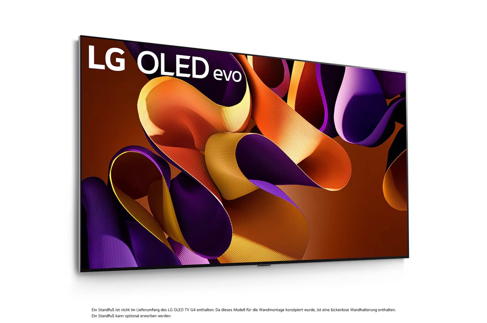LG OLED evo AI G4 4K Smart Wand-TV aus st?rker geneigtem rechten Blickwinkel mit nahtloser Wandintegration