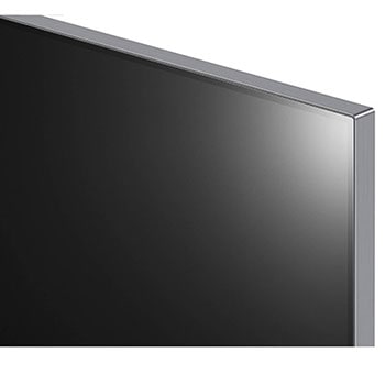 Schr?gansicht der Ecke des LG OLED evo AI G4 4K Smart Wand-TVs mit Metallrahmen und minimalistischer ?sthetik