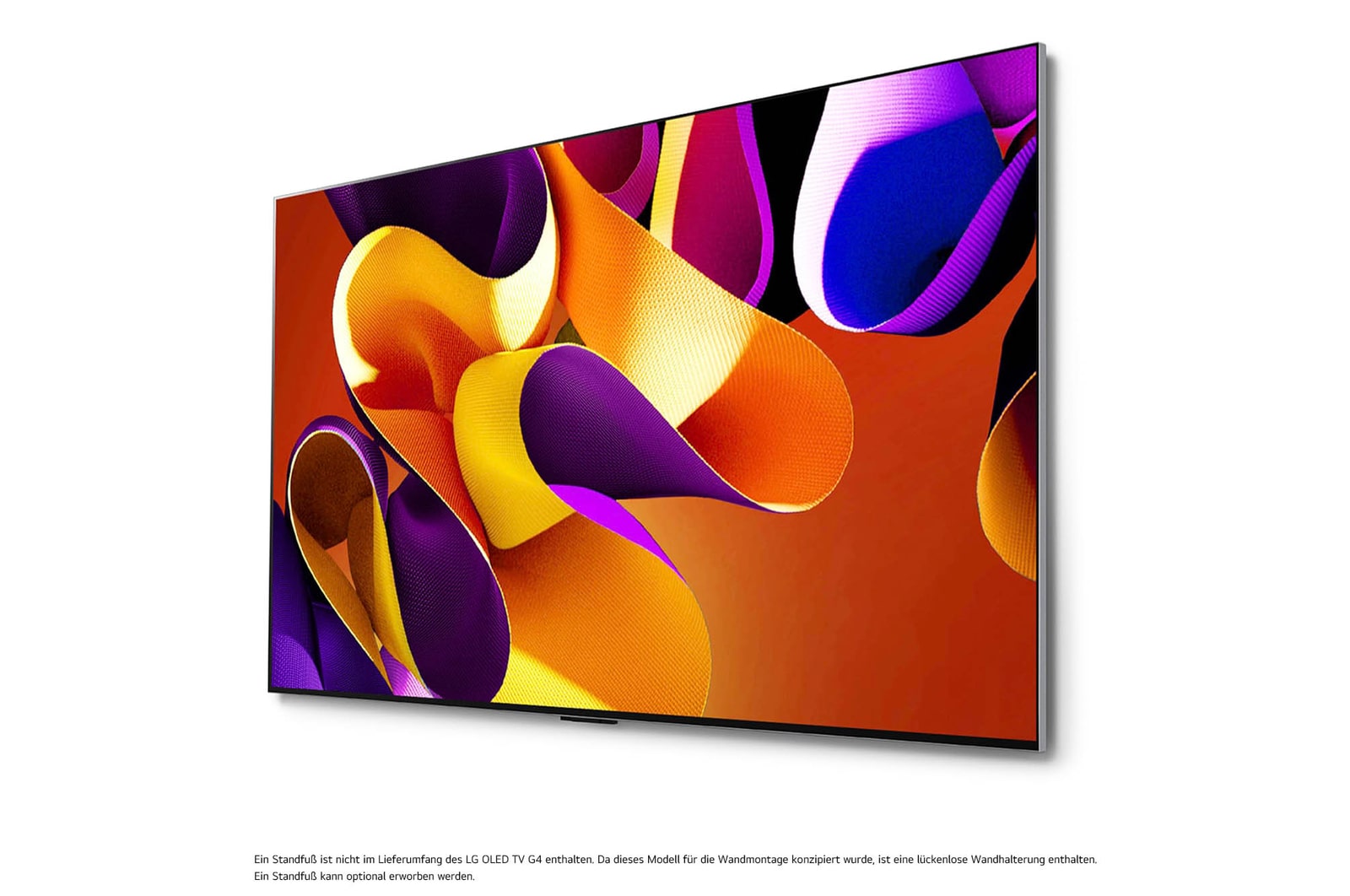 LG OLED evo AI G4 4K Smart Wand-TV aus st?rker geneigtem linken Blickwinkel mit nahtloser Wandintegration und beeindruckendem Bildschirm