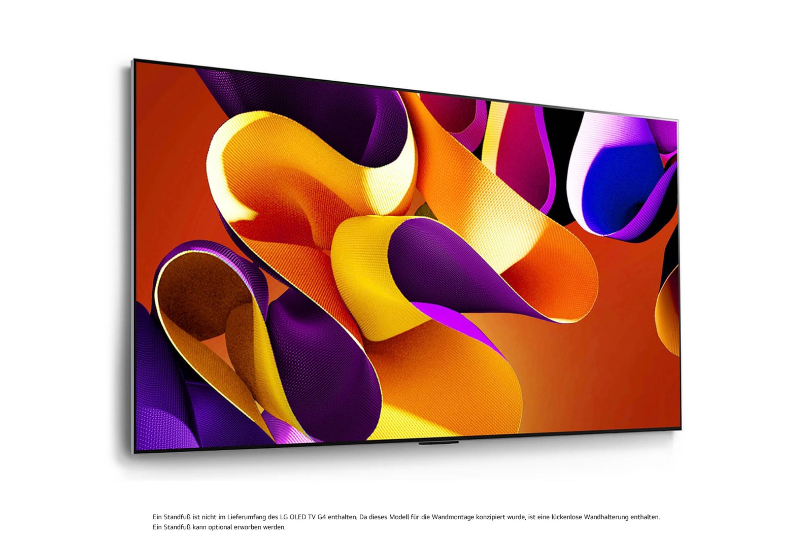 LG OLED evo AI G4 4K Smart Wand-TV aus st?rker geneigtem rechten Blickwinkel mit nahtloser Wandintegration