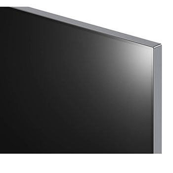 Schr?gansicht der Ecke des LG OLED evo AI G4 4K Smart Wand-TVs mit Metallrahmen und minimalistischer ?sthetik