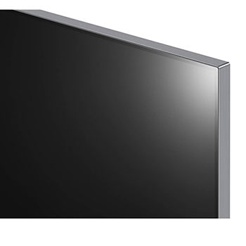 Schr?gansicht der Ecke des LG OLED evo AI G4 4K Smart Wand-TVs mit Metallrahmen und minimalistischer ?sthetik