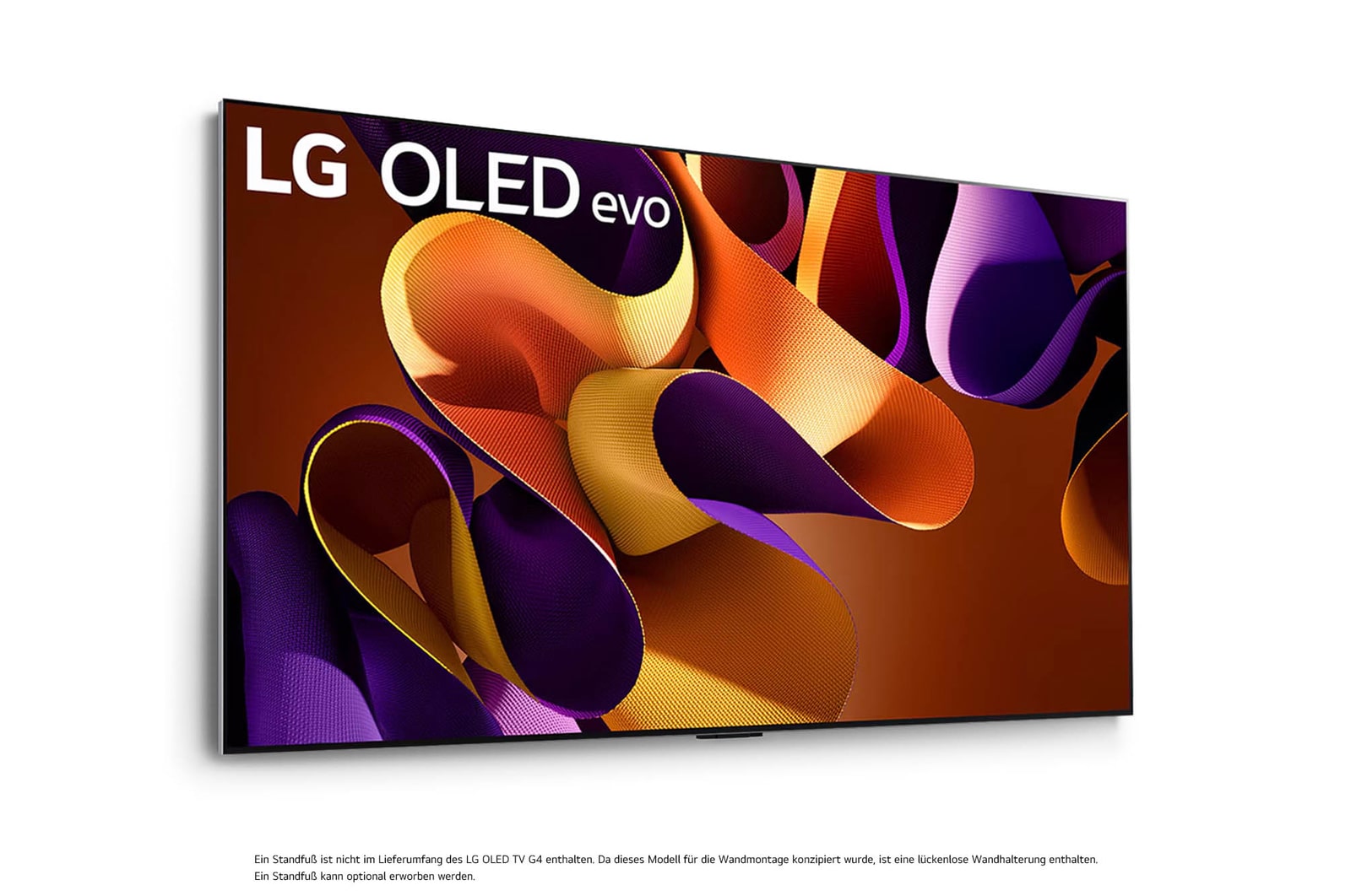 LG OLED evo AI G4 4K Smart Wand-TV aus st?rker geneigtem rechten Blickwinkel mit nahtloser Wandintegration