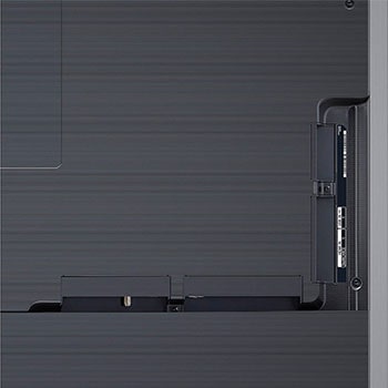Detailansicht der Rückseite des LG OLED evo AI G4 4K Smart Wand-TVs mit Kabelverlauf und flacher Montage